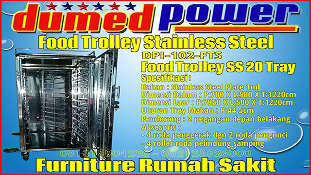 Jual Food Trolley Rumah Sakit Stainless Steel 20 Trey Nampan Harga Murah