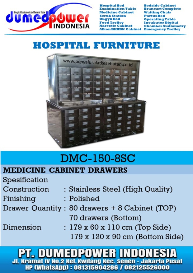 Lemari Rak 150 Laci Obat dan Meja Racik - Medicine Cabinet Drawers DMC-150-8SC
